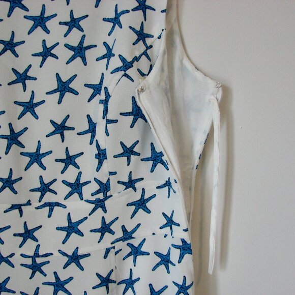 Shift Midi Dress Blue White Summer Starfish Sleeveless A-Line Office Nine West 4 - Picture 8 of 14